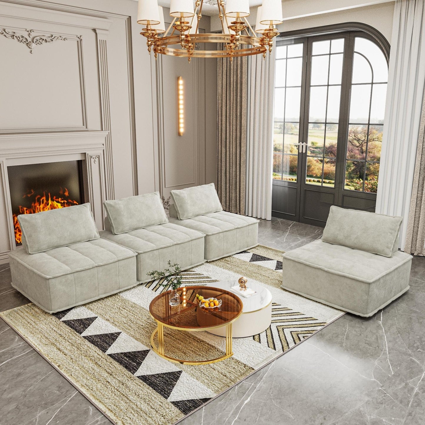 Ensemble de canapés modulaires carrés surdimensionnés en chenille, 4 pièces, avec coussins en mousse haute densité, combinaison libre