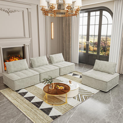 Ensemble de canapés modulaires carrés surdimensionnés en chenille, 4 pièces, avec coussins en mousse haute densité, combinaison libre