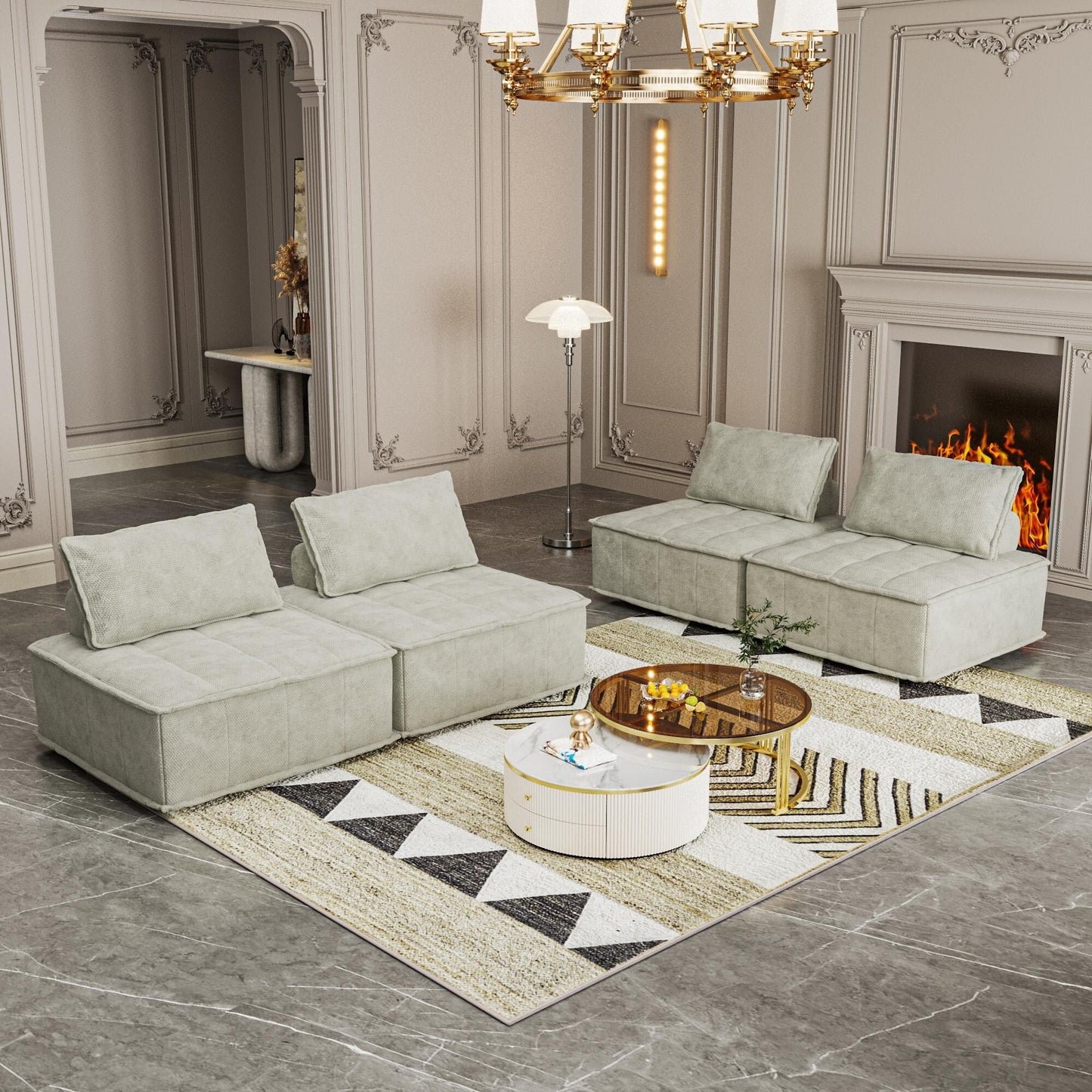 Ensemble de canapés modulaires carrés surdimensionnés en chenille, 4 pièces, avec coussins en mousse haute densité, combinaison libre