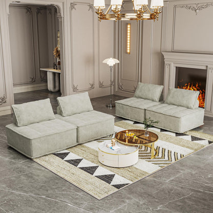 Ensemble de canapés modulaires carrés surdimensionnés en chenille, 4 pièces, avec coussins en mousse haute densité, combinaison libre