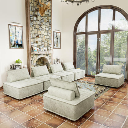 Ensemble de canapés modulaires carrés surdimensionnés en chenille, 6 pièces, avec coussins en mousse haute densité, combinaison libre