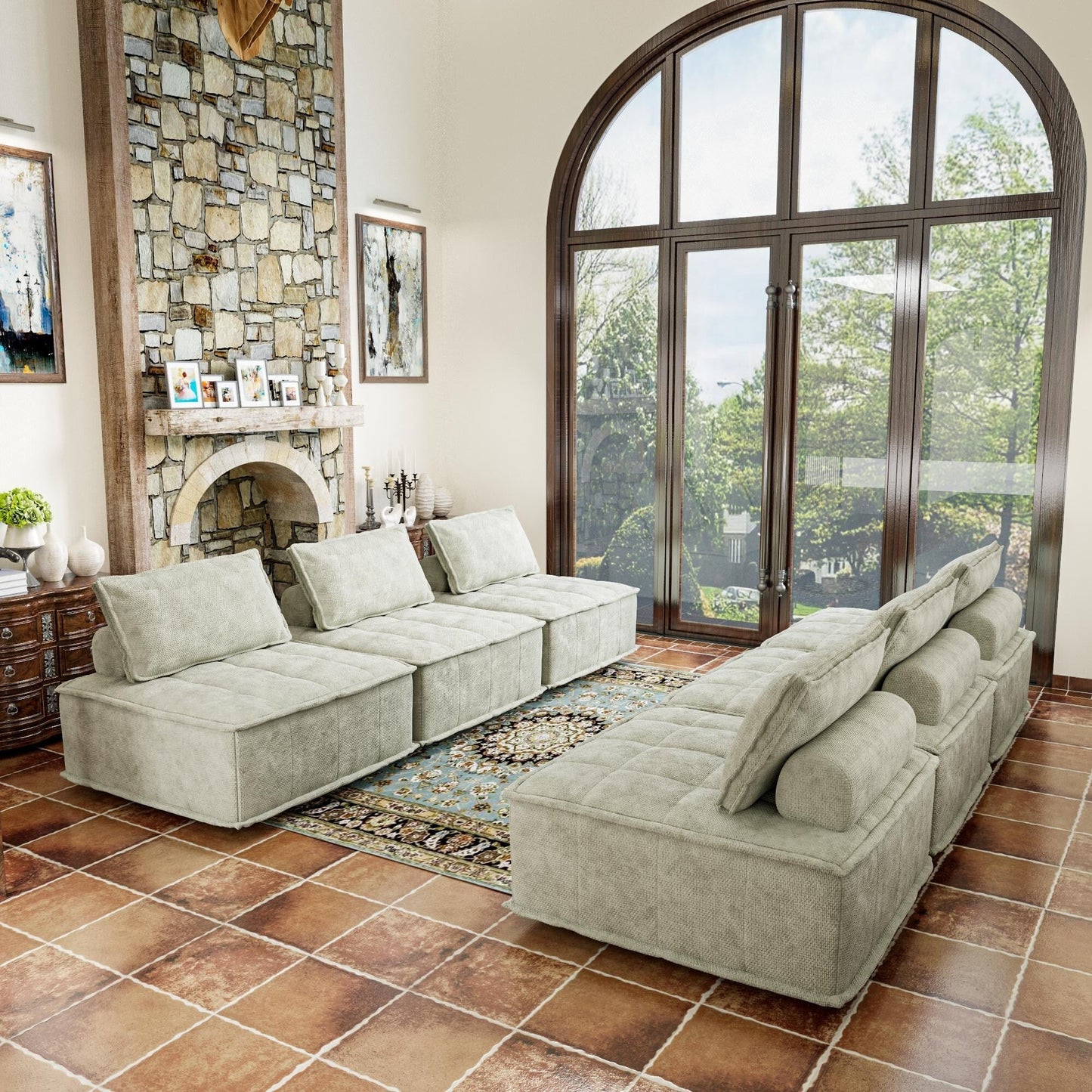 Ensemble de canapés modulaires carrés surdimensionnés en chenille, 6 pièces, avec coussins en mousse haute densité, combinaison libre