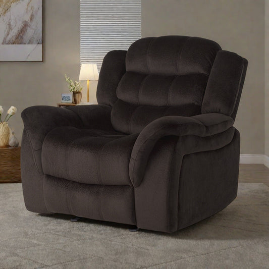 Fauteuil inclinable surdimensionné en tissu pelucheux marron avec siège spacieux et design classique