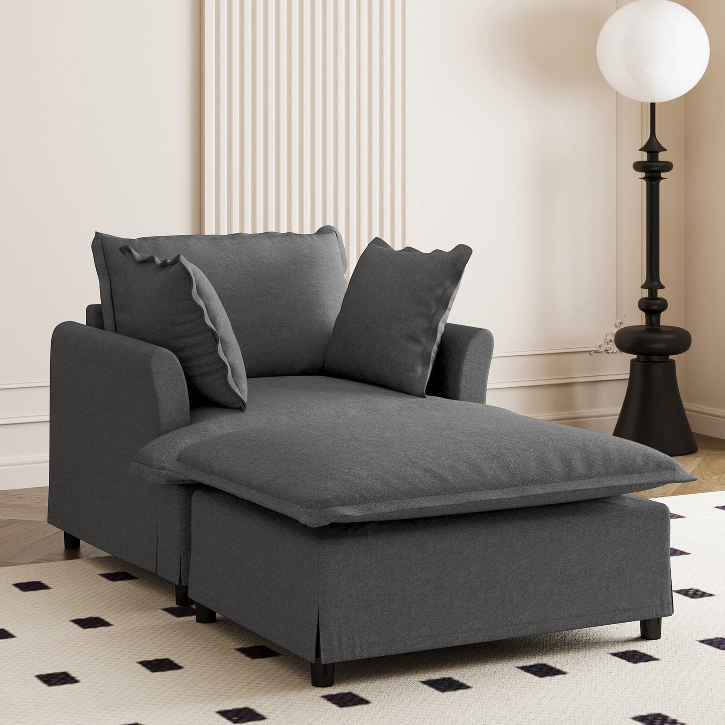 Canapé-lit simple en chenille surdimensionné avec repose-pieds amovible pour salon et chambre à coucher