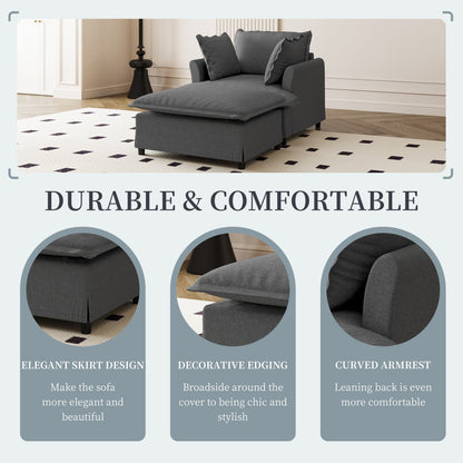 Canapé-lit simple en chenille surdimensionné avec repose-pieds amovible pour salon et chambre à coucher