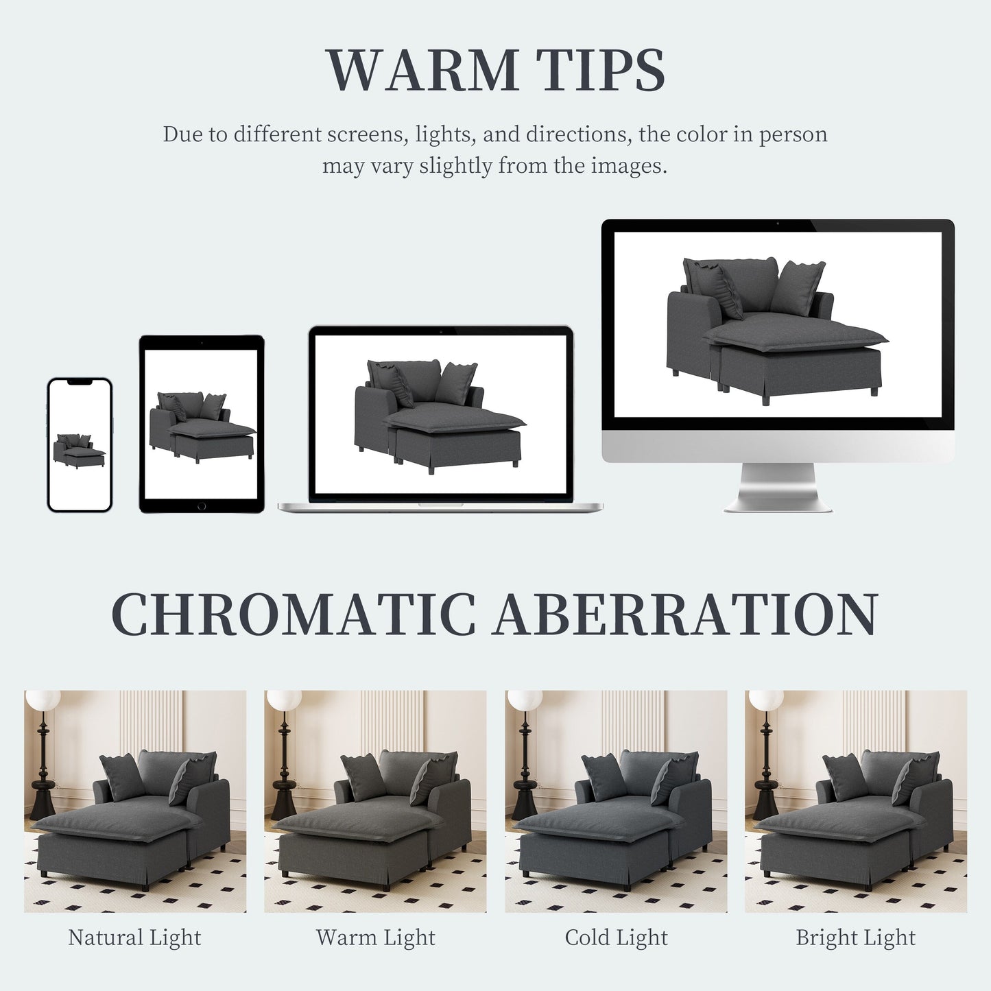 Canapé-lit simple en chenille surdimensionné avec repose-pieds amovible pour salon et chambre à coucher