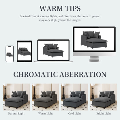 Canapé-lit simple en chenille surdimensionné avec repose-pieds amovible pour salon et chambre à coucher