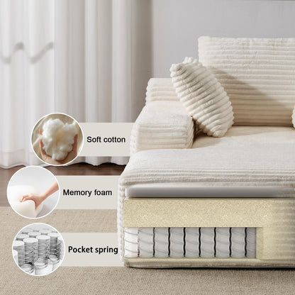 Canapé-lit surdimensionné en velours côtelé avec coussins pour salon, sans assemblage