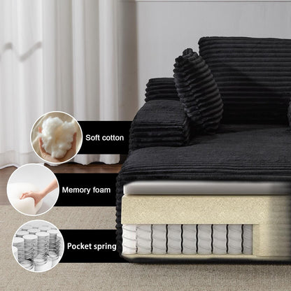 Canapé-lit surdimensionné en velours côtelé avec coussins pour salon, sans assemblage