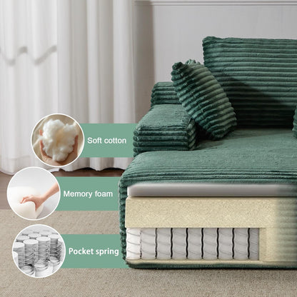 Canapé-lit surdimensionné en velours côtelé avec coussins pour salon, sans assemblage