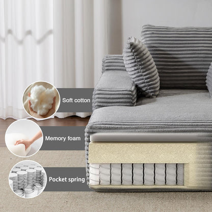 Canapé-lit surdimensionné en velours côtelé avec coussins pour salon, sans assemblage