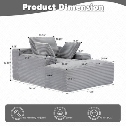 Canapé-lit surdimensionné en velours côtelé avec coussins pour salon, sans assemblage
