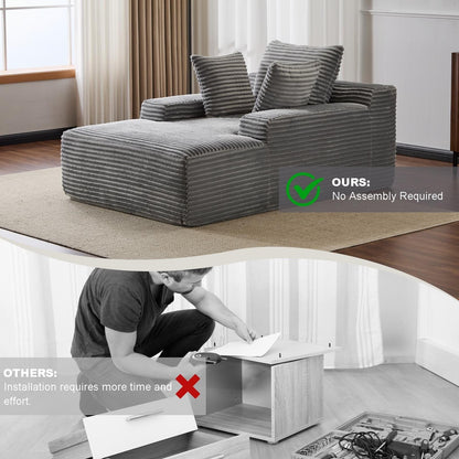 Canapé-lit surdimensionné en velours côtelé avec coussins pour salon, sans assemblage