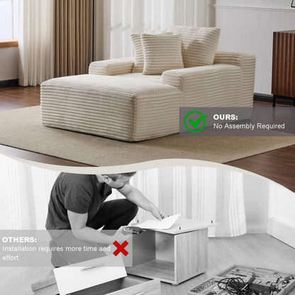 Canapé-lit surdimensionné en velours côtelé avec coussins pour salon, sans assemblage