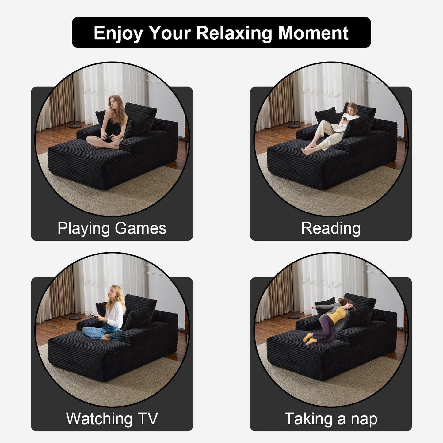 Canapé-lit surdimensionné en velours côtelé avec coussins pour salon, sans assemblage