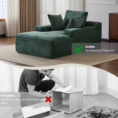 Canapé-lit surdimensionné en velours côtelé avec coussins pour salon, sans assemblage