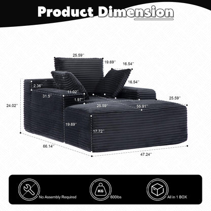 Canapé-lit surdimensionné en velours côtelé avec coussins pour salon, sans assemblage