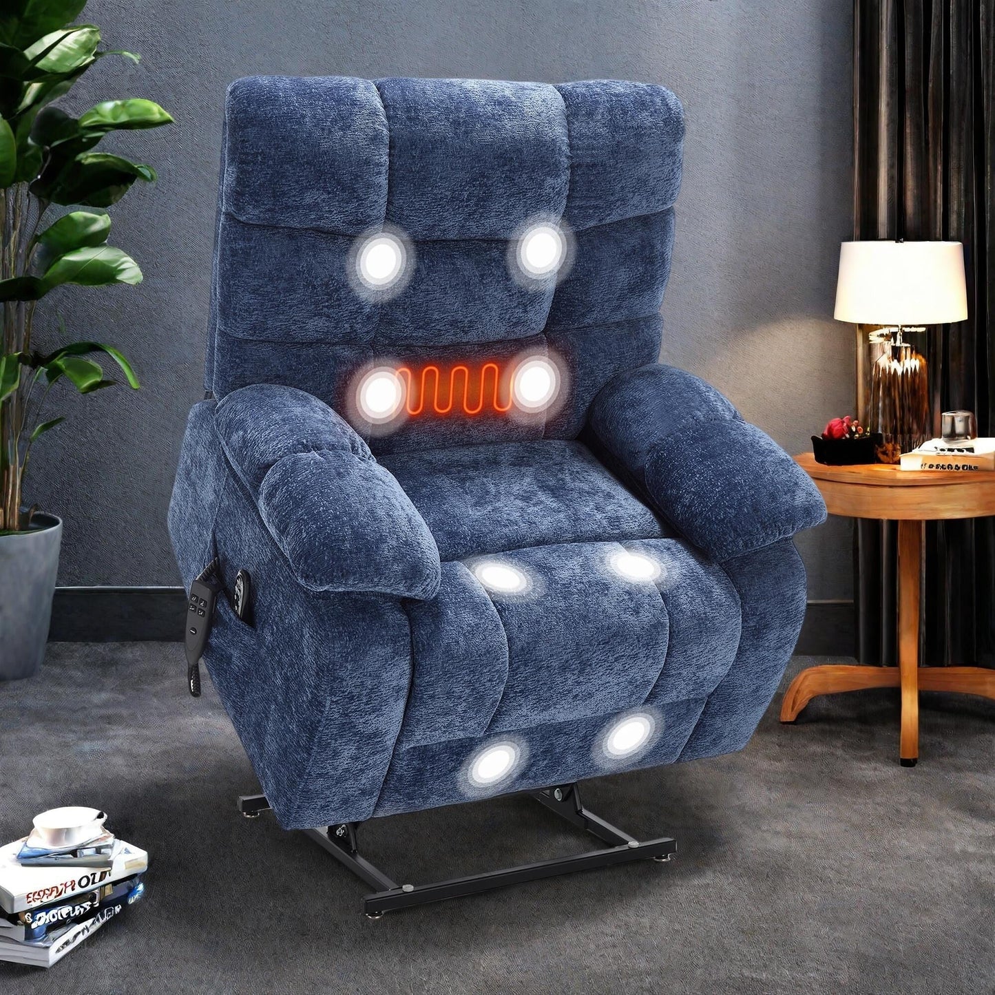 Fauteuil inclinable électrique surdimensionné en chenille avec massage et chauffage lombaire, port de charge, position allongée à 180°