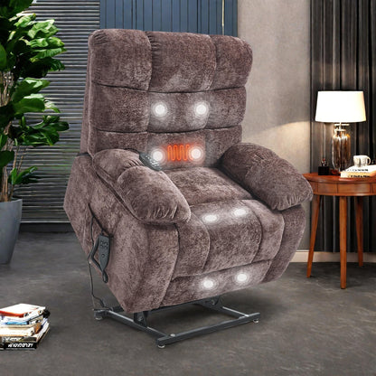 Fauteuil inclinable électrique surdimensionné en chenille avec massage et chauffage lombaire, port de charge, position allongée à 180°