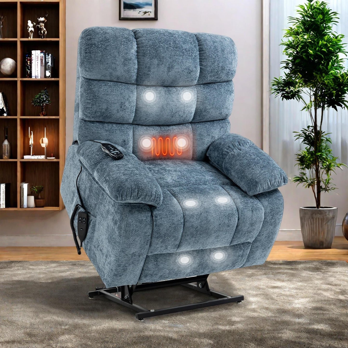 Fauteuil inclinable électrique surdimensionné en chenille avec massage et chauffage lombaire, port de charge, position allongée à 180°