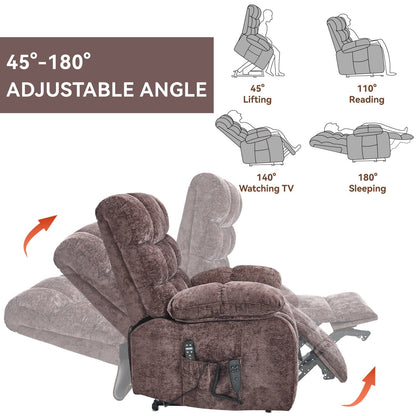 Fauteuil inclinable électrique surdimensionné en chenille avec massage et chauffage lombaire, port de charge, position allongée à 180°