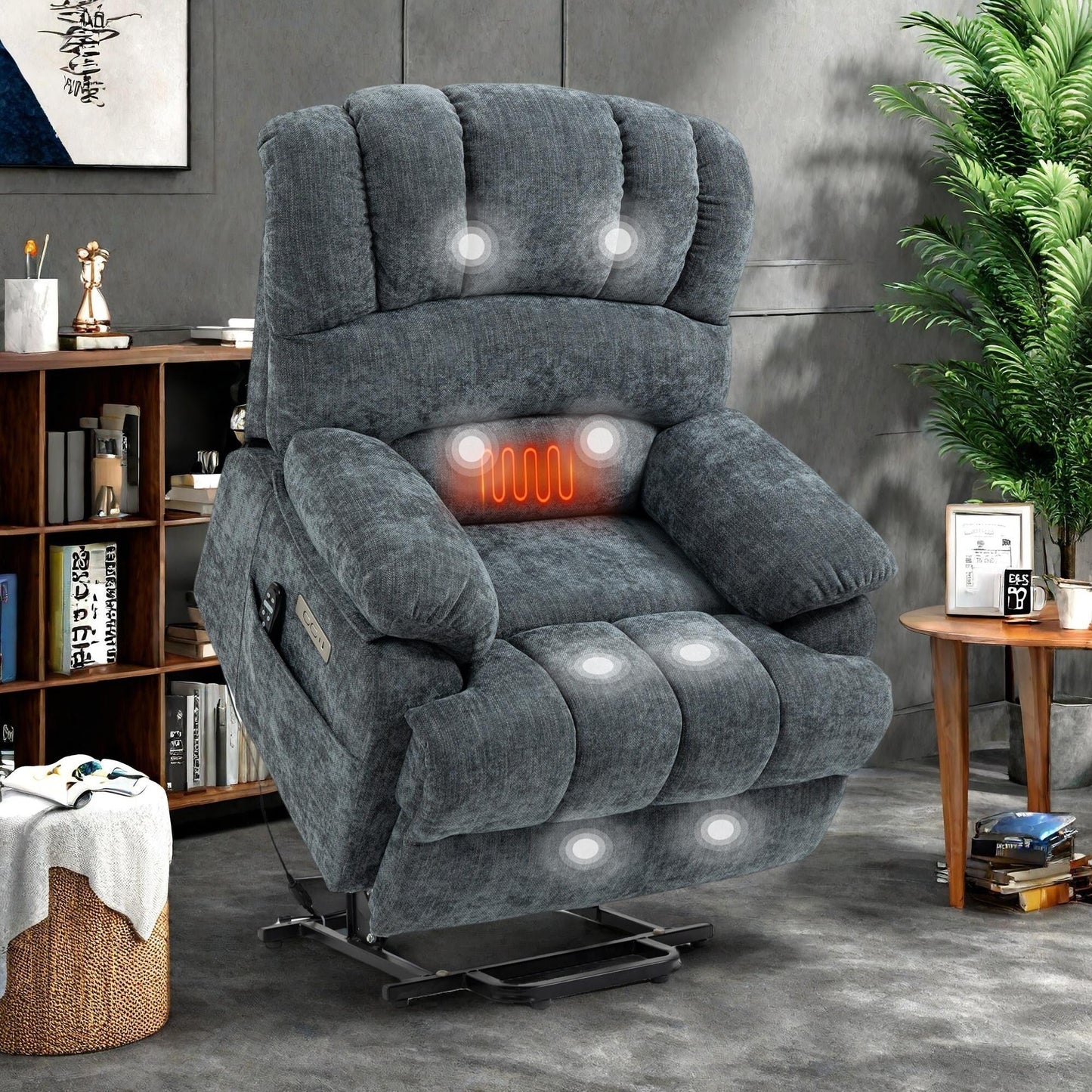 Fauteuil inclinable électrique surdimensionné en chenille avec massage et chauffage lombaire, port de charge USB