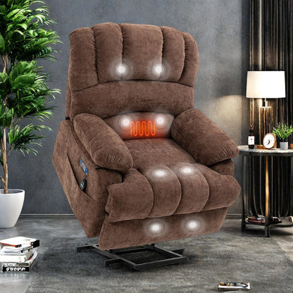 Fauteuil inclinable électrique surdimensionné en chenille avec massage et chauffage lombaire, port de charge USB