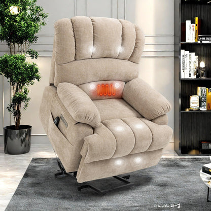 Fauteuil inclinable électrique surdimensionné en chenille avec massage et chauffage lombaire, port de charge USB