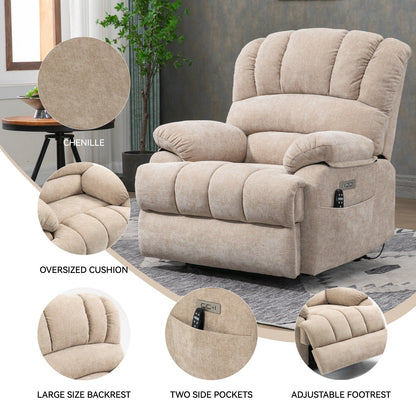 Fauteuil inclinable électrique surdimensionné en chenille avec massage et chauffage lombaire, port de charge USB