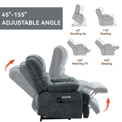 Fauteuil inclinable électrique surdimensionné en chenille avec massage et chauffage lombaire, port de charge USB