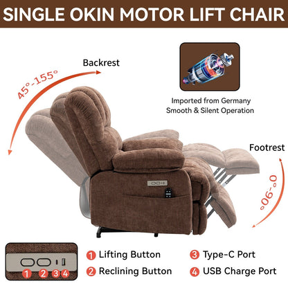 Fauteuil inclinable électrique surdimensionné en chenille avec massage et chauffage lombaire, port de charge USB