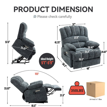 Fauteuil inclinable électrique surdimensionné en chenille avec massage et chauffage lombaire, port de charge USB