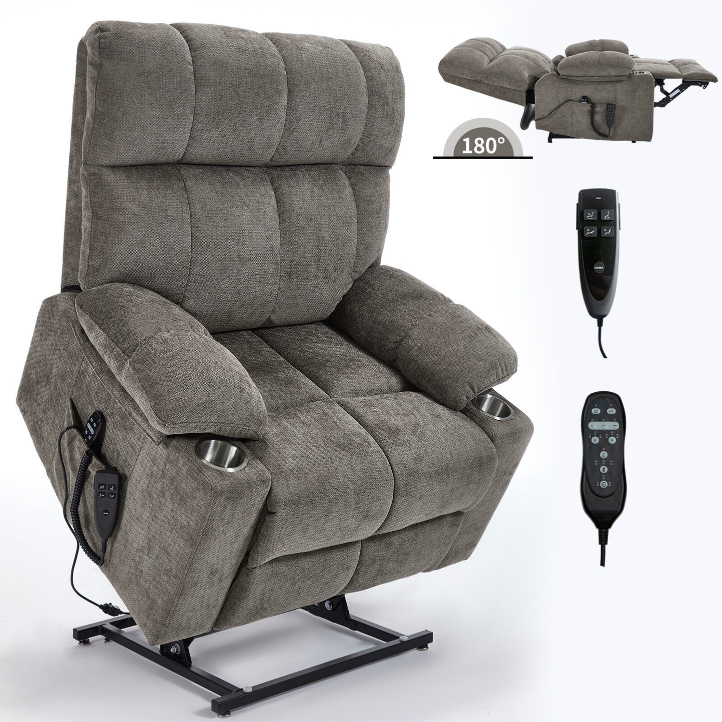 Fauteuil inclinable électrique surdimensionné en chenille avec deux porte-gobelets