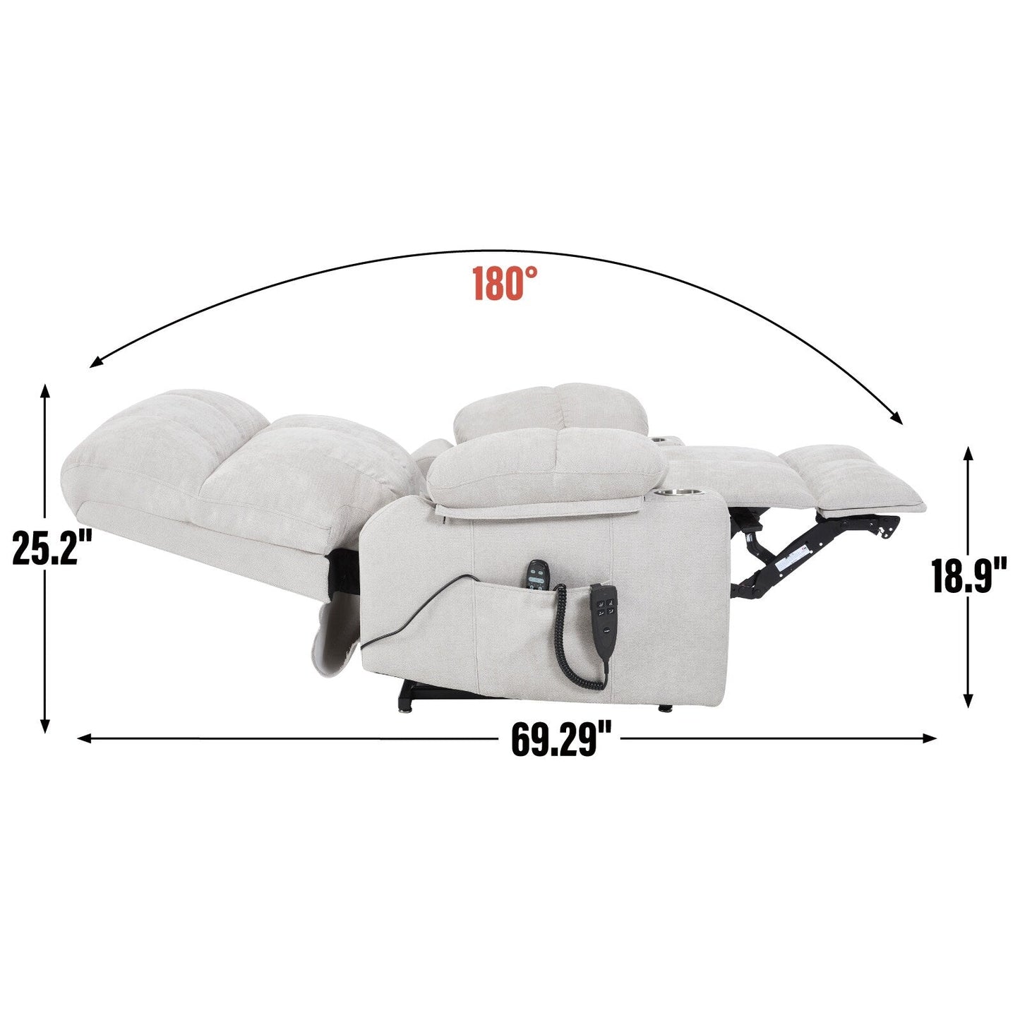 Fauteuil inclinable électrique surdimensionné en chenille avec deux porte-gobelets