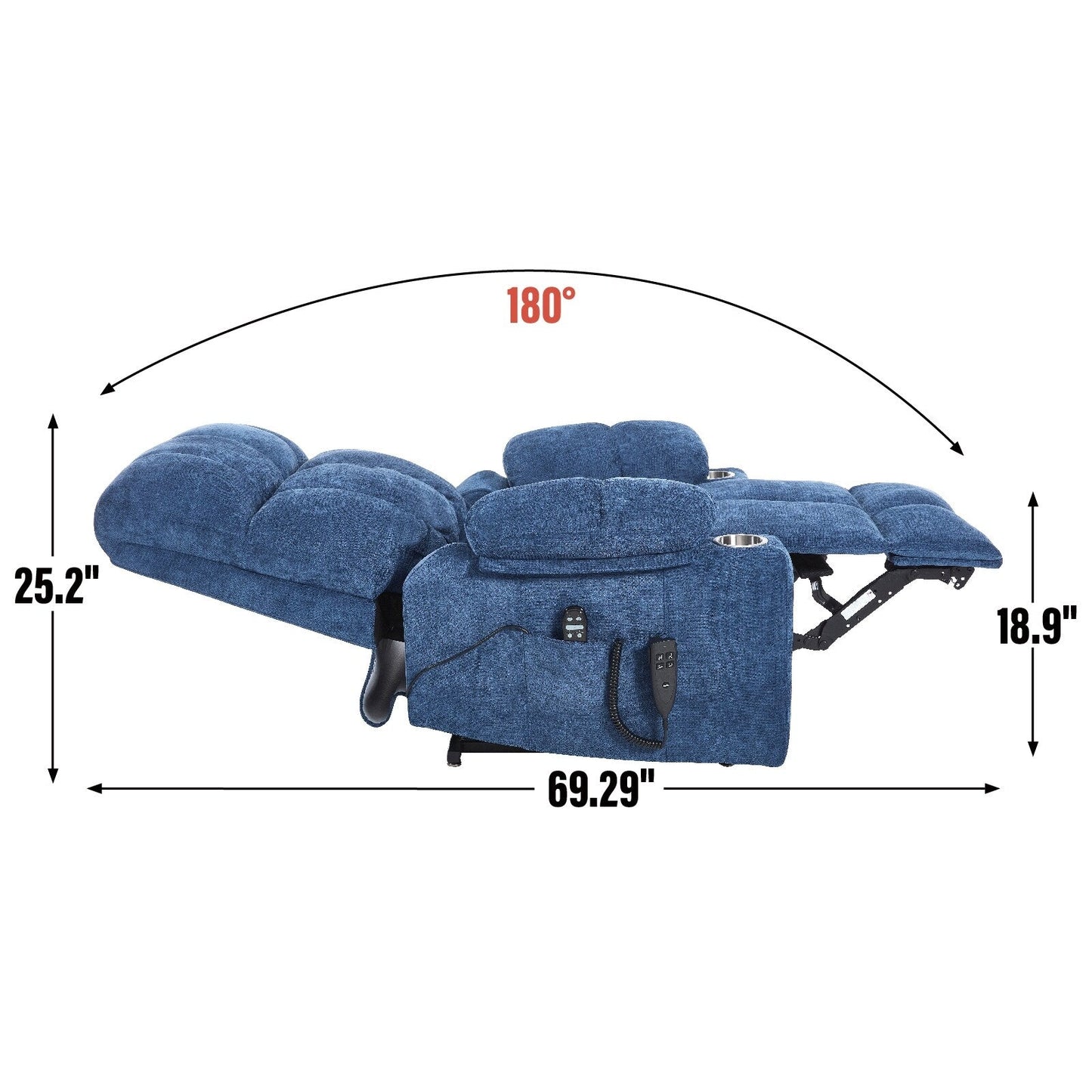 Fauteuil inclinable électrique surdimensionné en chenille avec deux porte-gobelets