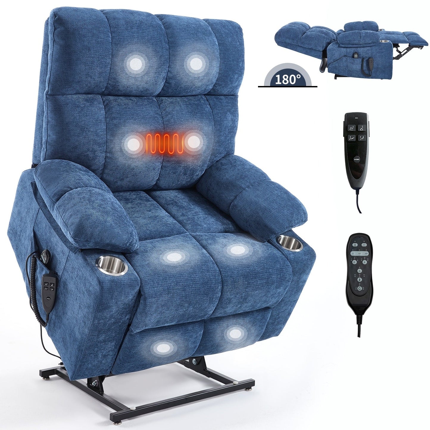 Fauteuil inclinable électrique surdimensionné en chenille avec deux porte-gobelets