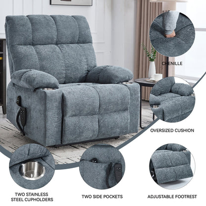 Fauteuil inclinable électrique surdimensionné en chenille avec deux porte-gobelets