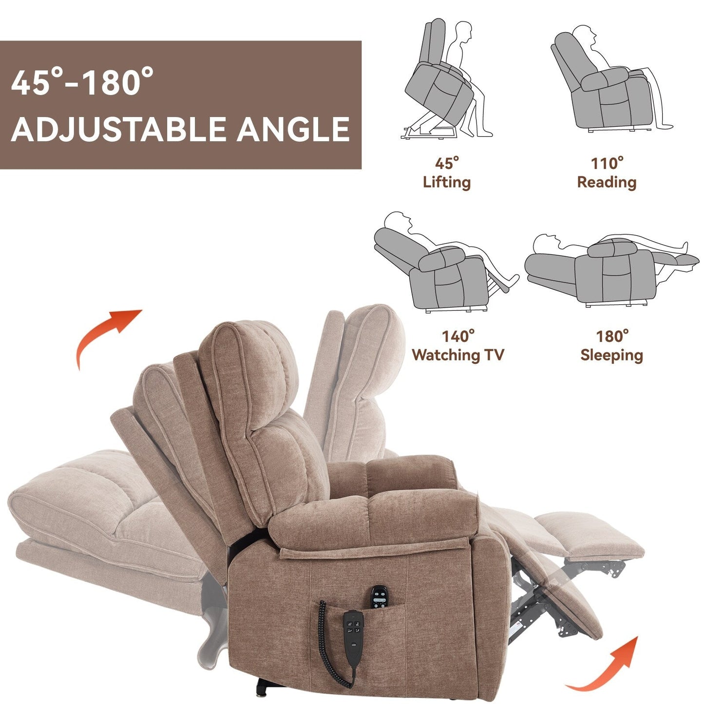 Fauteuil inclinable électrique surdimensionné en chenille avec massage et chauffage