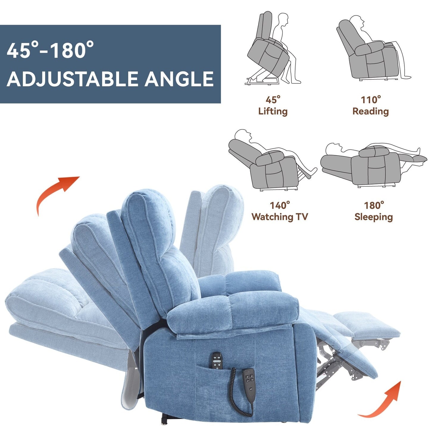 Fauteuil inclinable électrique surdimensionné en chenille avec massage et chauffage