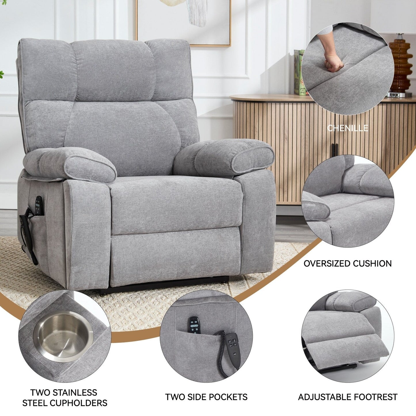 Fauteuil inclinable électrique surdimensionné en chenille avec massage et chauffage