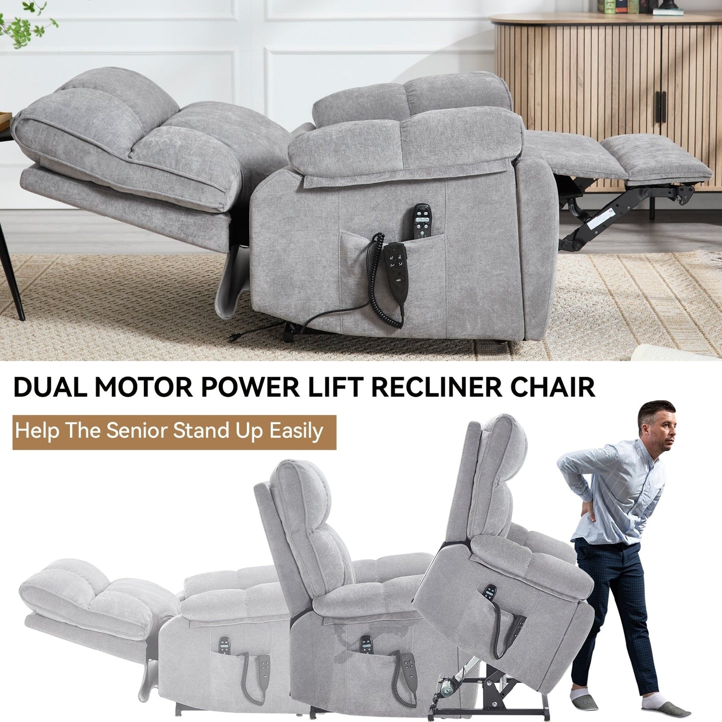 Fauteuil inclinable électrique surdimensionné en chenille avec massage et chauffage