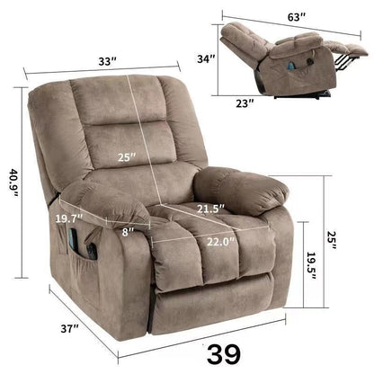 Fauteuil inclinable électrique surdimensionné en tissu chenille avec massage à 8 points et chauffage lombaire, poches latérales