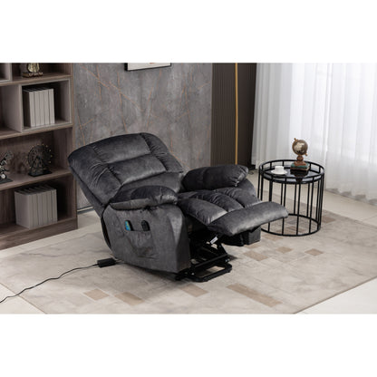 Fauteuil inclinable électrique surdimensionné en tissu chenille avec massage à 8 points et chauffage lombaire, poches latérales