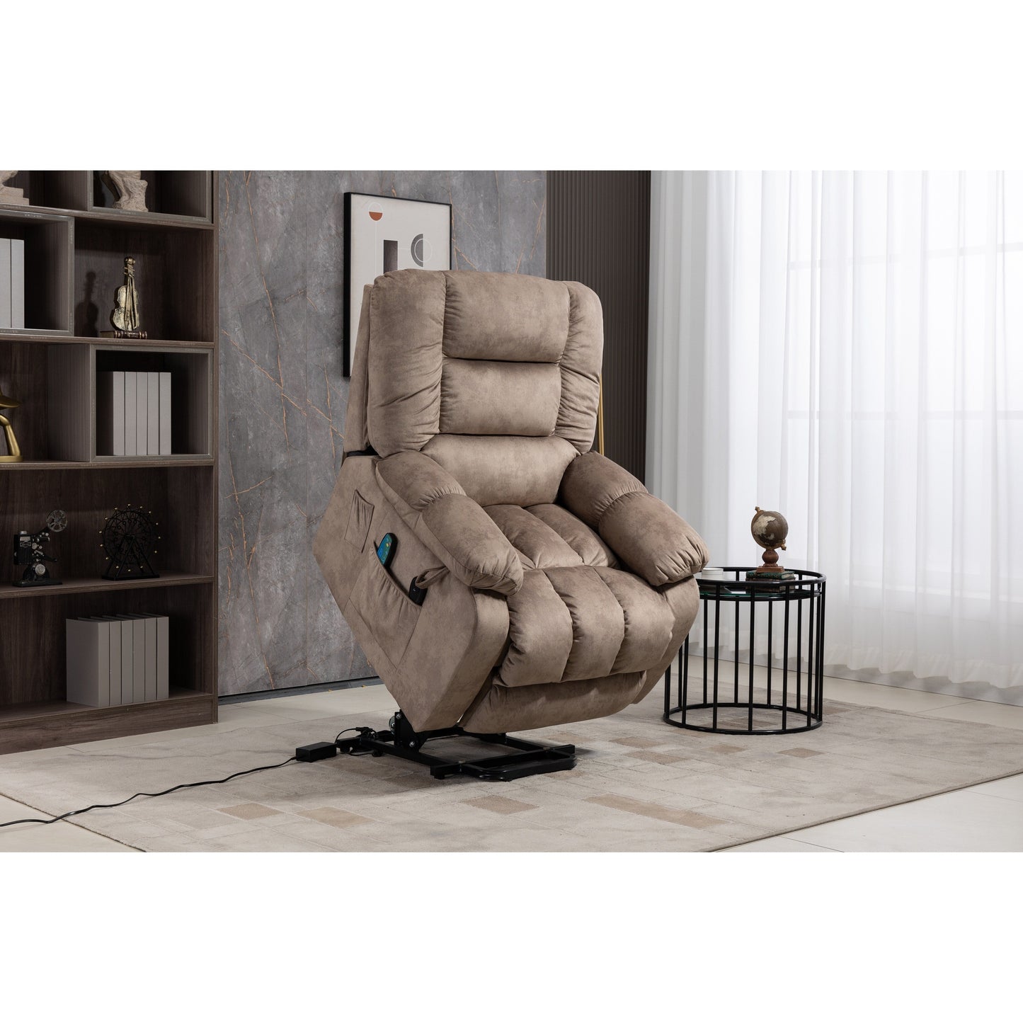 Fauteuil inclinable électrique surdimensionné en tissu chenille avec massage à 8 points et chauffage lombaire, poches latérales