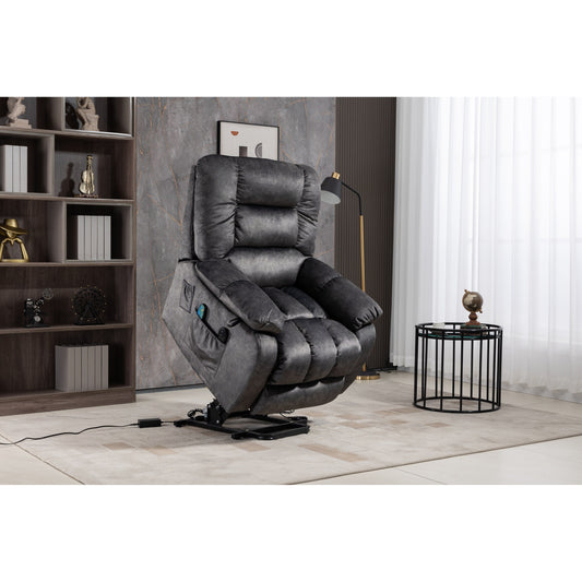 Fauteuil inclinable électrique surdimensionné en tissu chenille avec massage à 8 points et chauffage lombaire, poches latérales