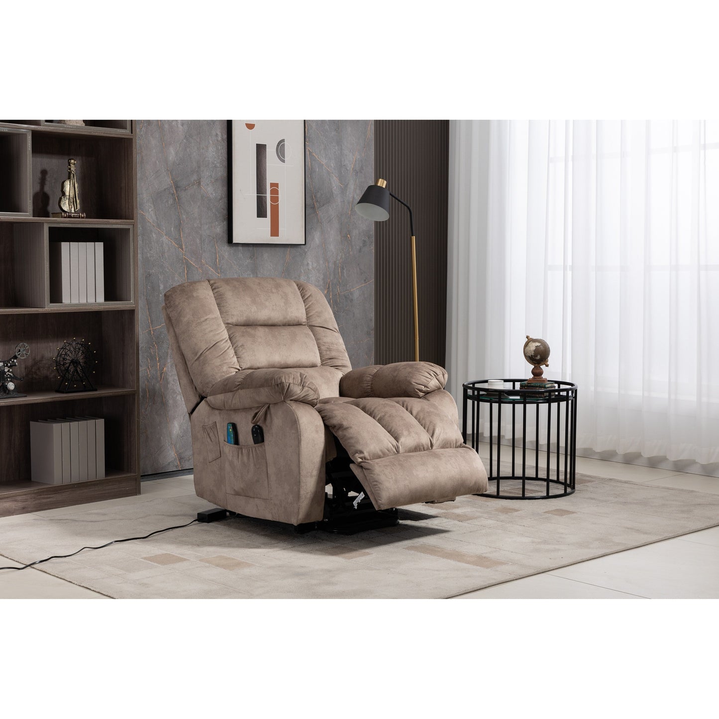 Fauteuil inclinable électrique surdimensionné en tissu chenille avec massage à 8 points et chauffage lombaire, poches latérales