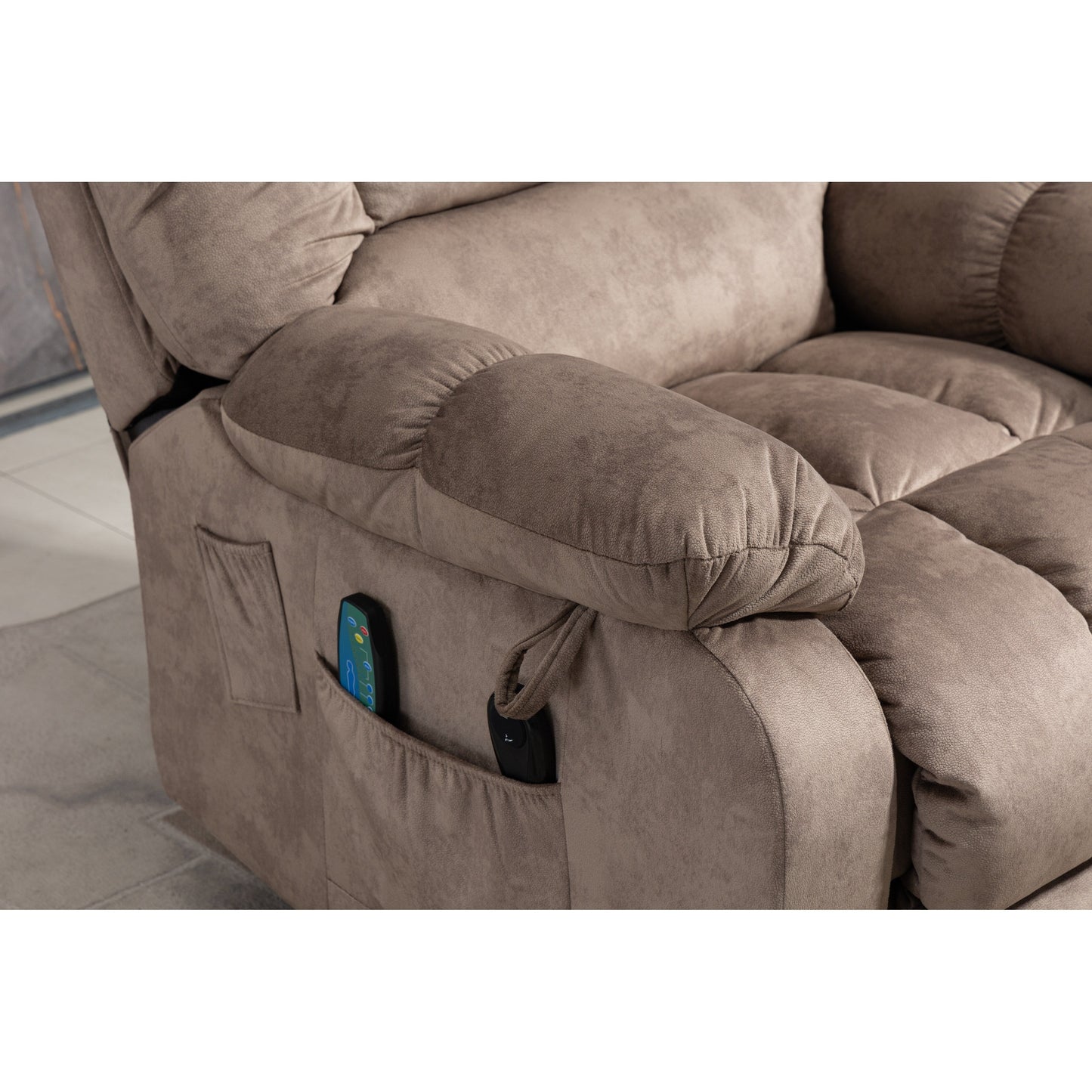 Fauteuil inclinable électrique surdimensionné en tissu chenille avec massage à 8 points et chauffage lombaire, poches latérales