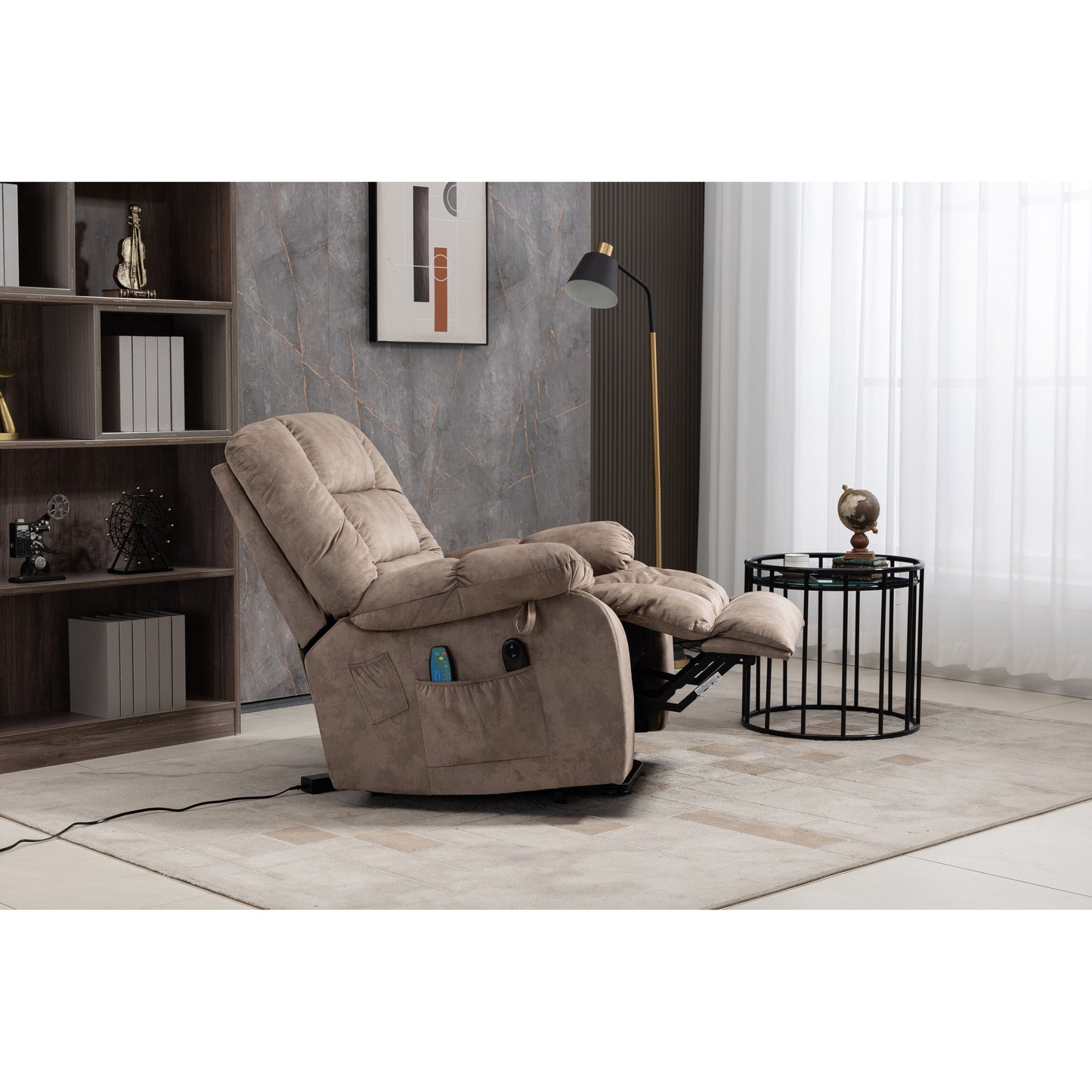 Fauteuil inclinable électrique surdimensionné en tissu chenille avec massage à 8 points et chauffage lombaire, poches latérales