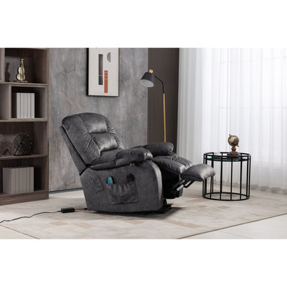 Fauteuil inclinable électrique surdimensionné en tissu chenille avec massage à 8 points et chauffage lombaire, poches latérales