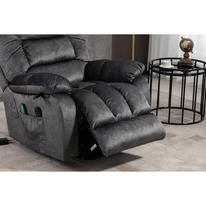 Fauteuil inclinable électrique surdimensionné en tissu chenille avec massage à 8 points et chauffage lombaire, poches latérales